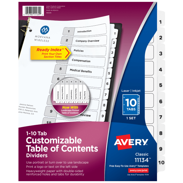 slide 1 of 9, Avery Ready Index 20% Recycled Table Of Contents Dividers, 1-10 Tabs, Black/White, 1 ct