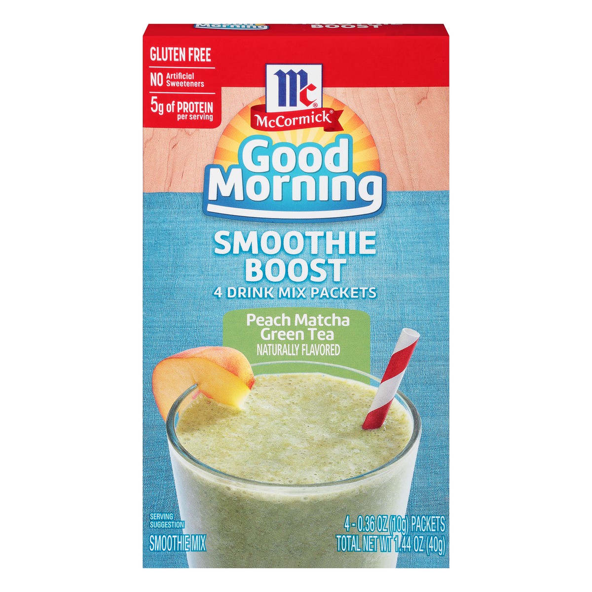 slide 11 of 14, McCormick Good Morning Peach Matcha Green Tea Smoothie Boost Mix 4-0.36 oz Packets, 1.44 oz