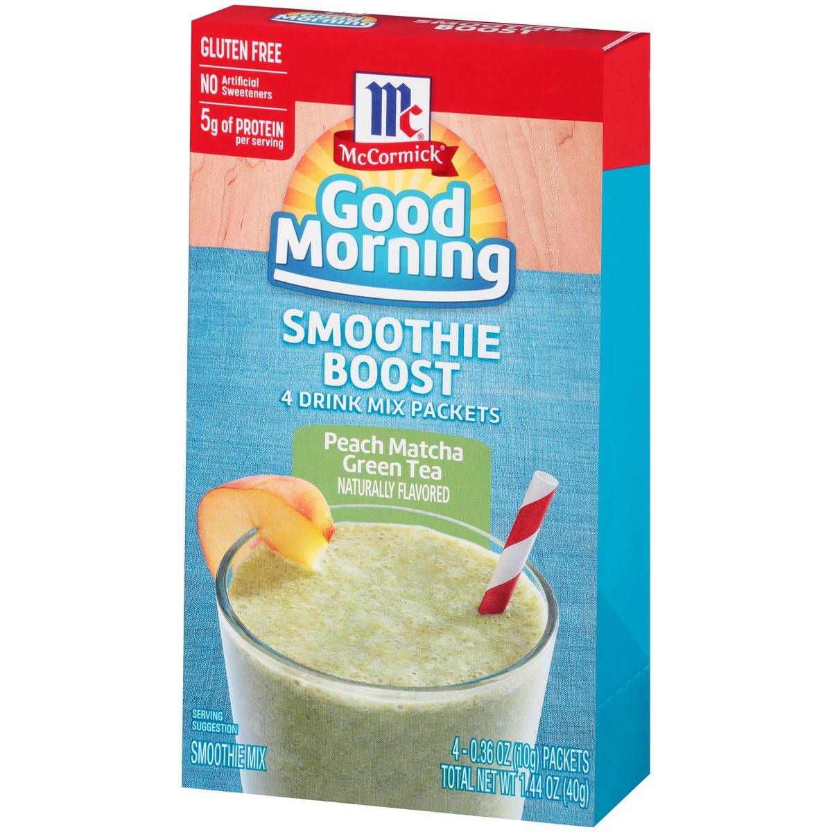 slide 9 of 14, McCormick Good Morning Peach Matcha Green Tea Smoothie Boost Mix 4-0.36 oz Packets, 1.44 oz