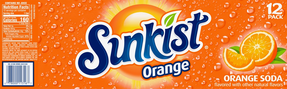 slide 2 of 7, Sunkist Orange Soda, 12 ct; 12 fl oz