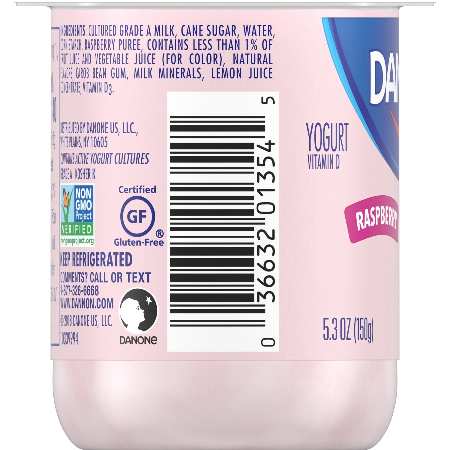 slide 2 of 5, Dannon Whole Milk Yogurt, Raspberry, 5.3 oz