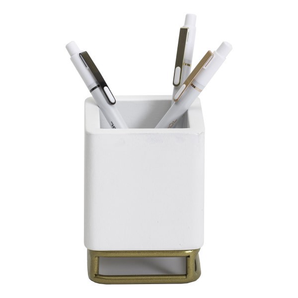 slide 3 of 7, Realspace Luna Wood/Metal Pen Cup, 4-1/4""H X 3-1/4""W X 3-1/4""D, White/Gold, 1 ct