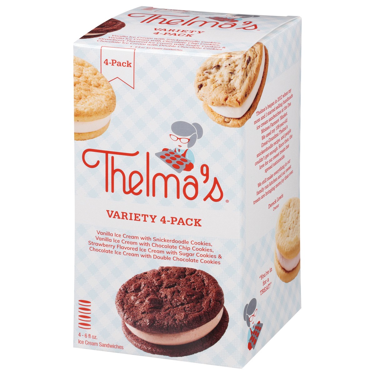 slide 3 of 9, Thelma's Variety 4-Pack Assorted Ice Cream Sandwiches 4 - 6 fl oz Packs, 4 ct