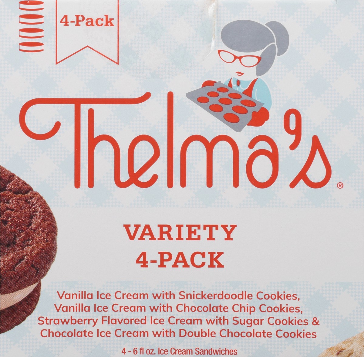 slide 9 of 9, Thelma's Variety 4-Pack Assorted Ice Cream Sandwiches 4 - 6 fl oz Packs, 4 ct