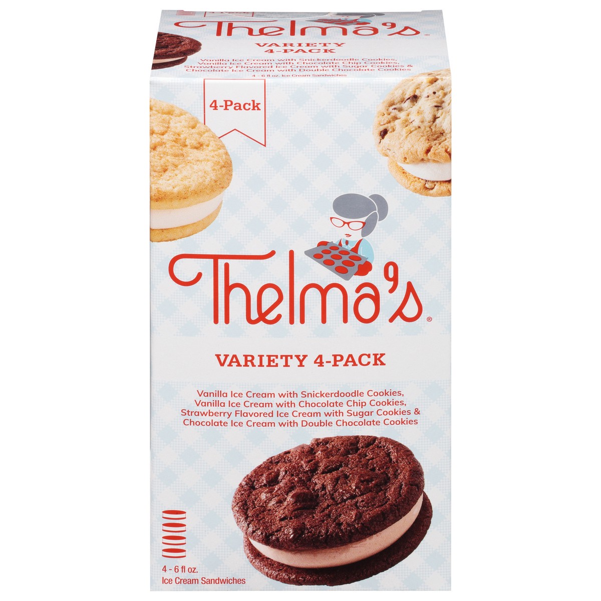 slide 1 of 9, Thelma's Variety 4-Pack Assorted Ice Cream Sandwiches 4 - 6 fl oz Packs, 4 ct