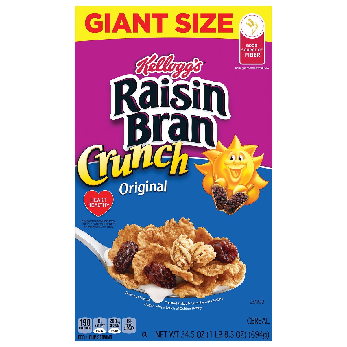 slide 1 of 5, Raisin Bran Crunch Kellogg's Raisin Bran Crunch Breakfast Cereal , Fiber Cereal, 24.5 oz, 24.5 oz
