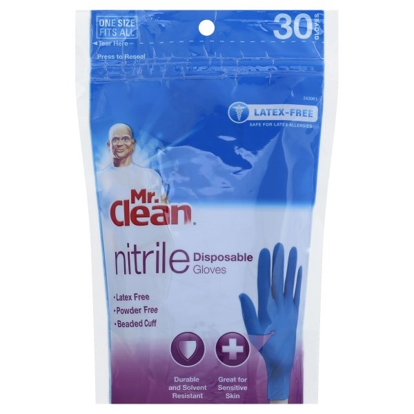 slide 1 of 1, Mr. Clean Nitrile Disposable Glove, 30 ct