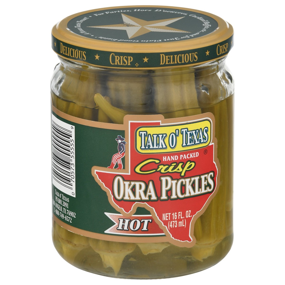 slide 2 of 9, Talk O' Texas Hot Crisp Okra Pickles 16 fl oz, 16 fl oz