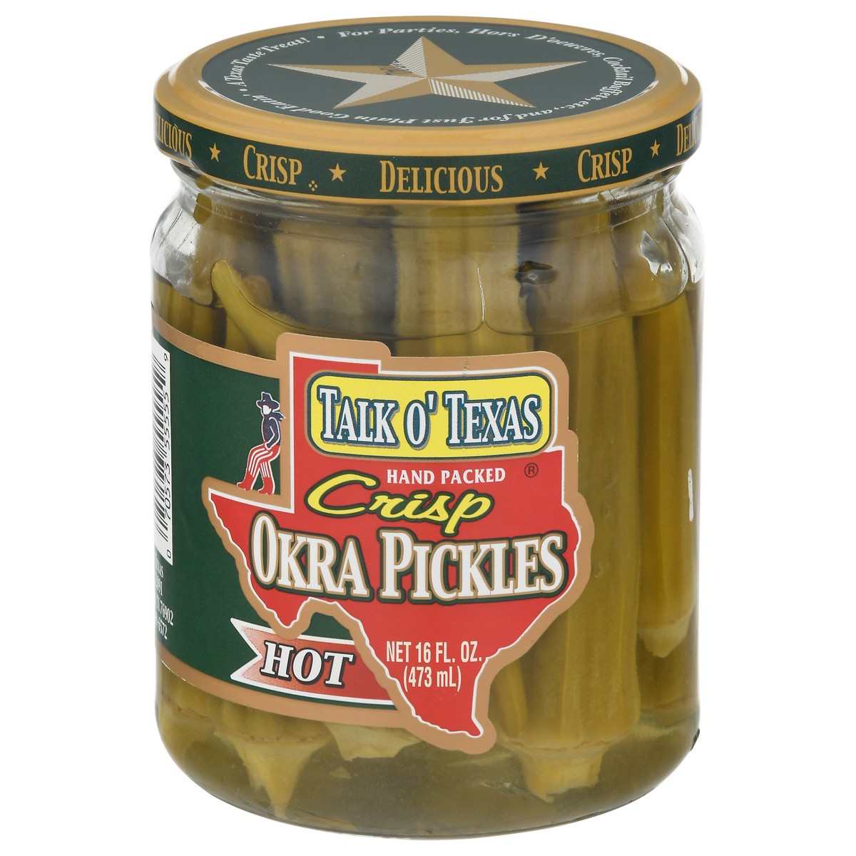 slide 1 of 9, Talk O' Texas Hot Crisp Okra Pickles 16 fl oz, 16 fl oz