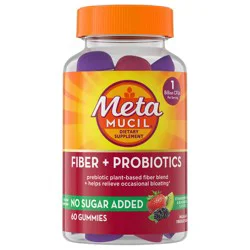 Metamucil Fiber Gummies for Adults with Probiotics for Bloating Relief, No Sugar Added Strawberry Kiwi Blackberry Flavors, 5g Plant Based Prebiotic Fiber Supplement Blend, 60 Count