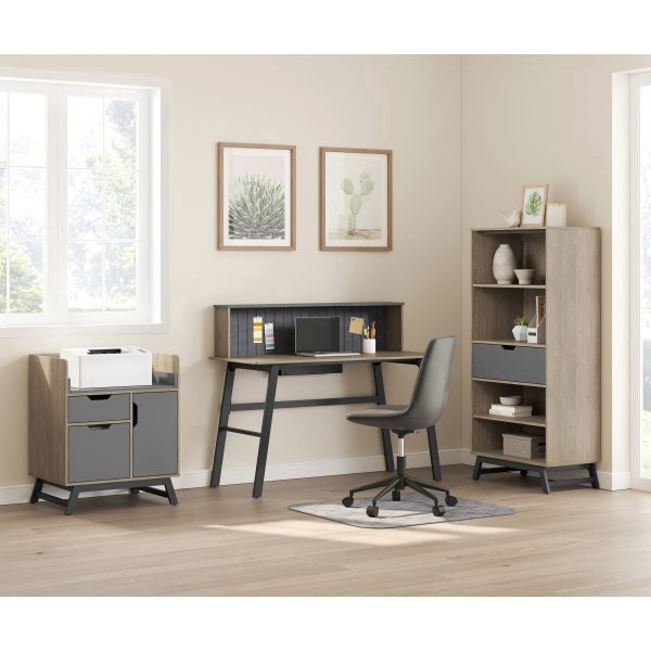 slide 10 of 10, Realspace Nashira 27"W Tech Station Printer Stand, Light Oak/Gray, 1 ct