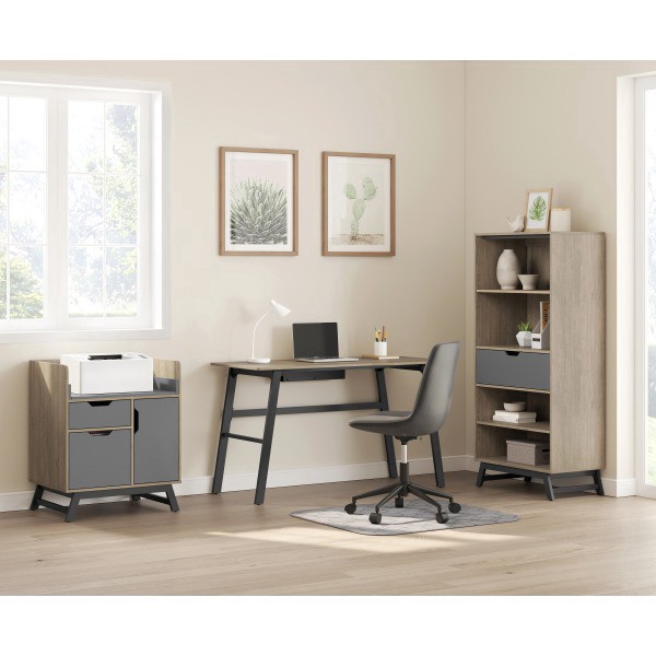 slide 4 of 10, Realspace Nashira 27"W Tech Station Printer Stand, Light Oak/Gray, 1 ct