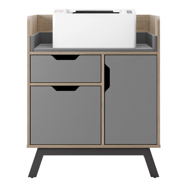 slide 3 of 10, Realspace Nashira 27"W Tech Station Printer Stand, Light Oak/Gray, 1 ct