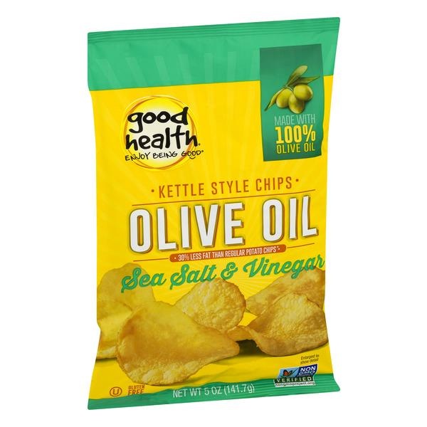 slide 1 of 6, Good Health Olive Oil Sea Salt & Vinegar Kettle Chips, 5 oz