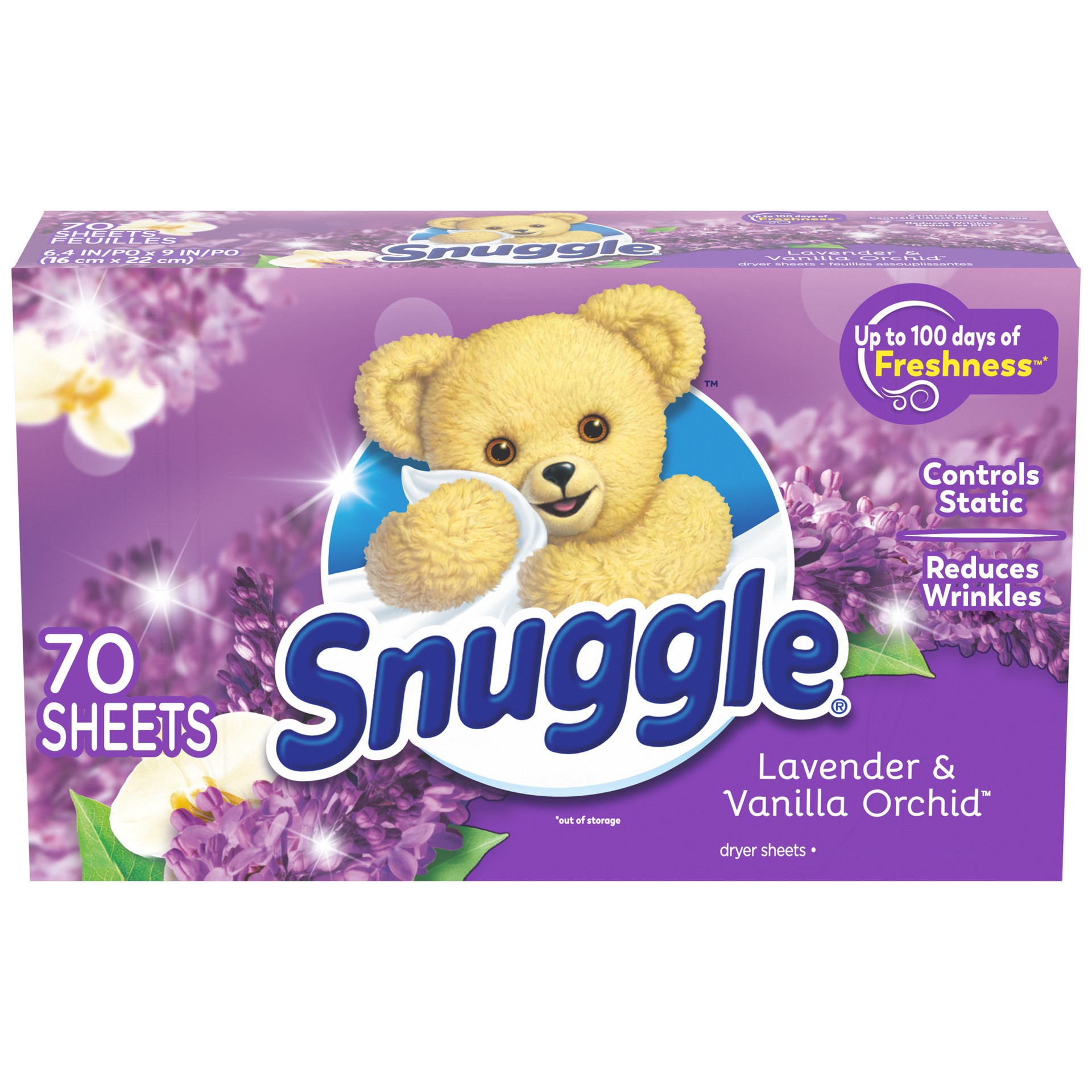 slide 3 of 3, Snuggle Fabric Softener Dryer Sheets, Lavender & Vanilla Orchid, 70 Count, 70 ct