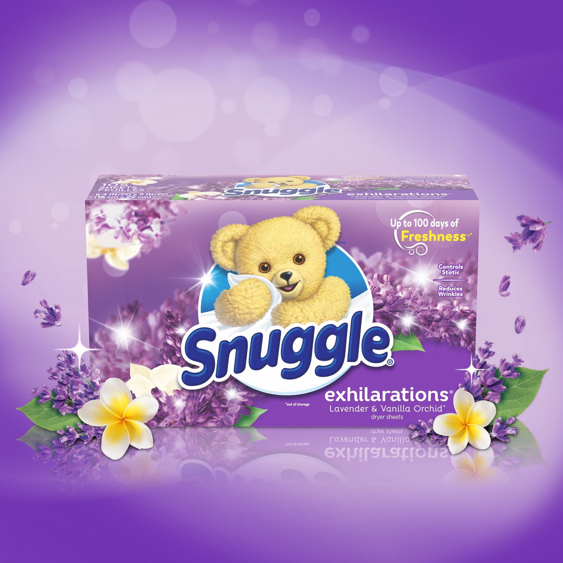 slide 2 of 3, Snuggle Fabric Softener Dryer Sheets, Lavender & Vanilla Orchid, 70 Count, 70 ct