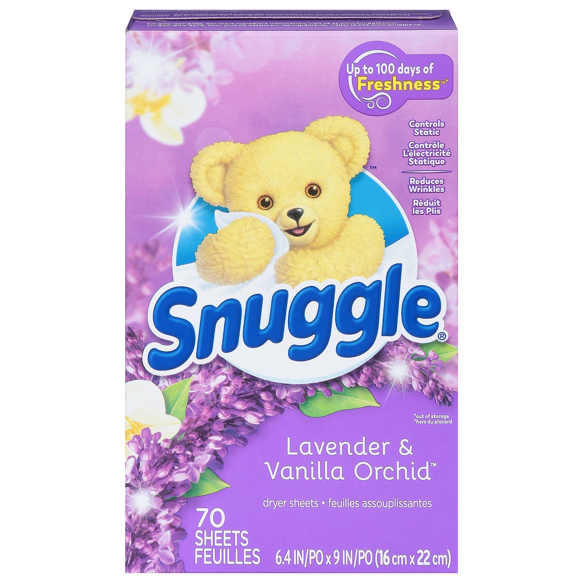 slide 1 of 3, Snuggle Fabric Softener Dryer Sheets, Lavender & Vanilla Orchid, 70 Count, 70 ct