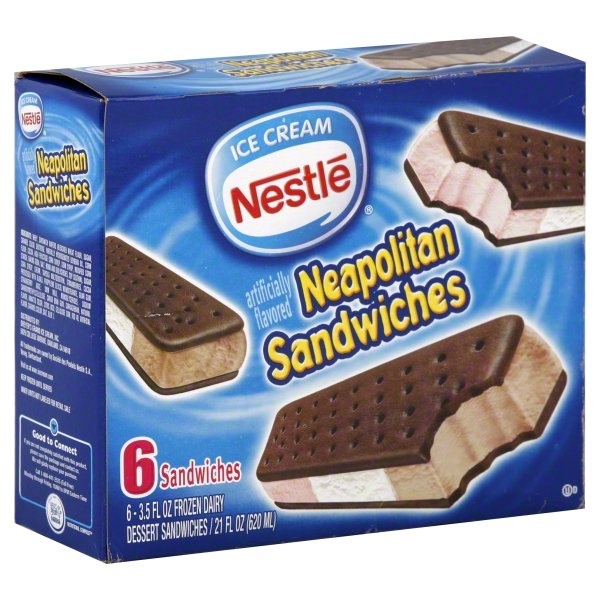 slide 1 of 1, Nestlé Neopolitan Ice Cream Sandwich, 6 ct