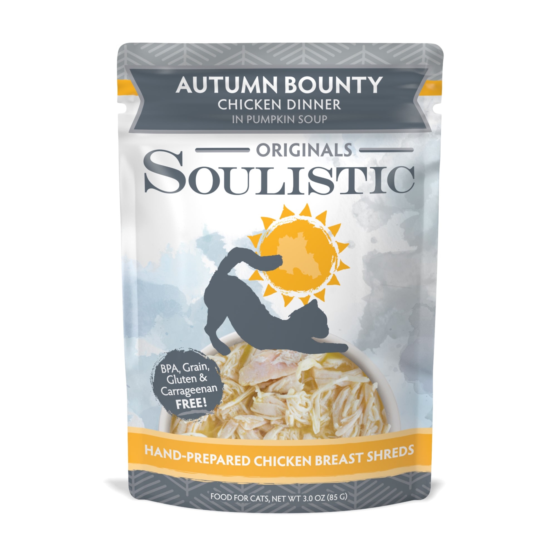 slide 1 of 1, Soulistic Autumn Bounty Chicken Dinner in Pumpkin Soup Adult Cat Food Pouches, 3 oz