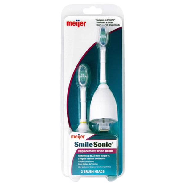 slide 1 of 1, Meijer Smile Sonic Replacement Brush Heads, 2 ct