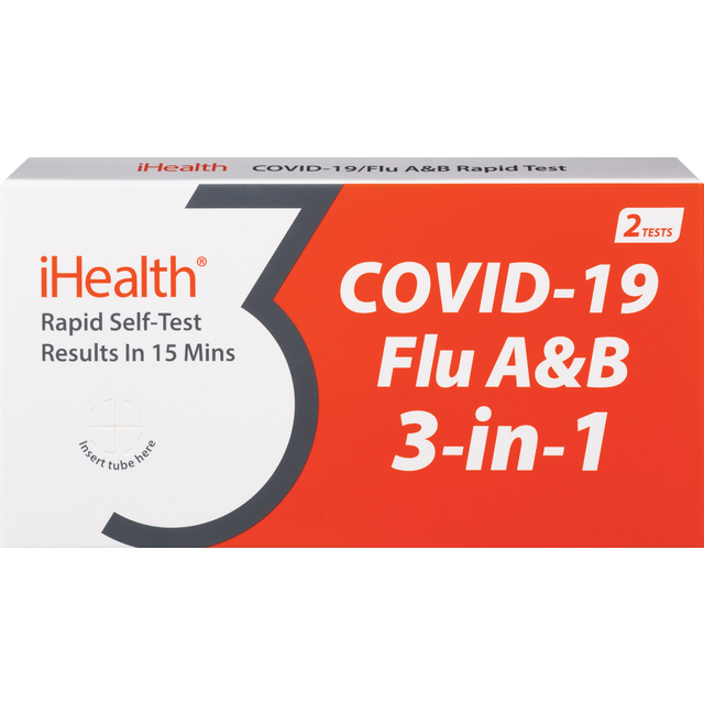 slide 1 of 1, Ihealth Covid-19/Flu A&B 3-In-1 Home Rapid Test Kit, 2 Ct, 2 ct