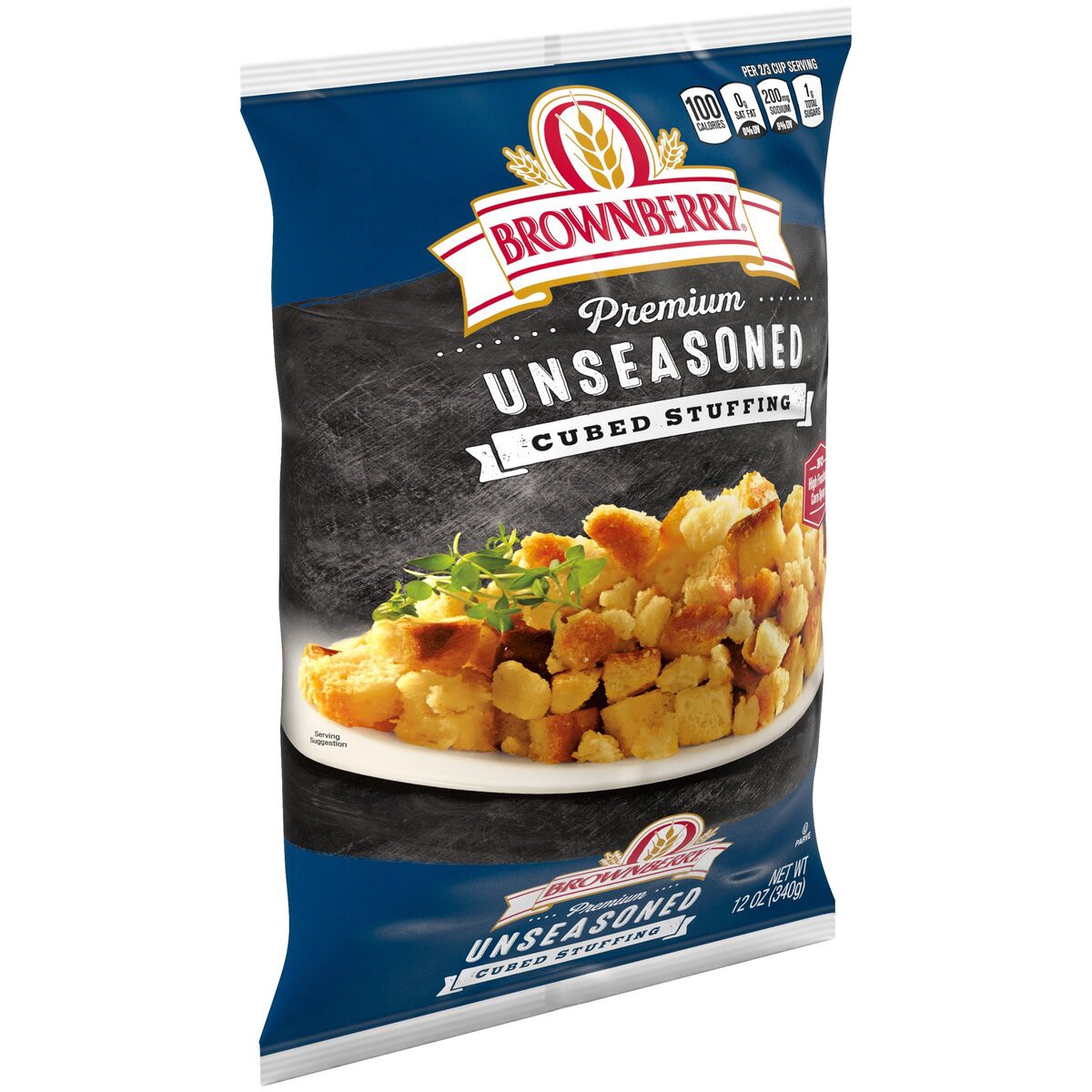 slide 2 of 3, Brownberry Premium Unseasoned Cubed Stuffing, 12 oz, Stuffing Bread, Bag, 12 oz