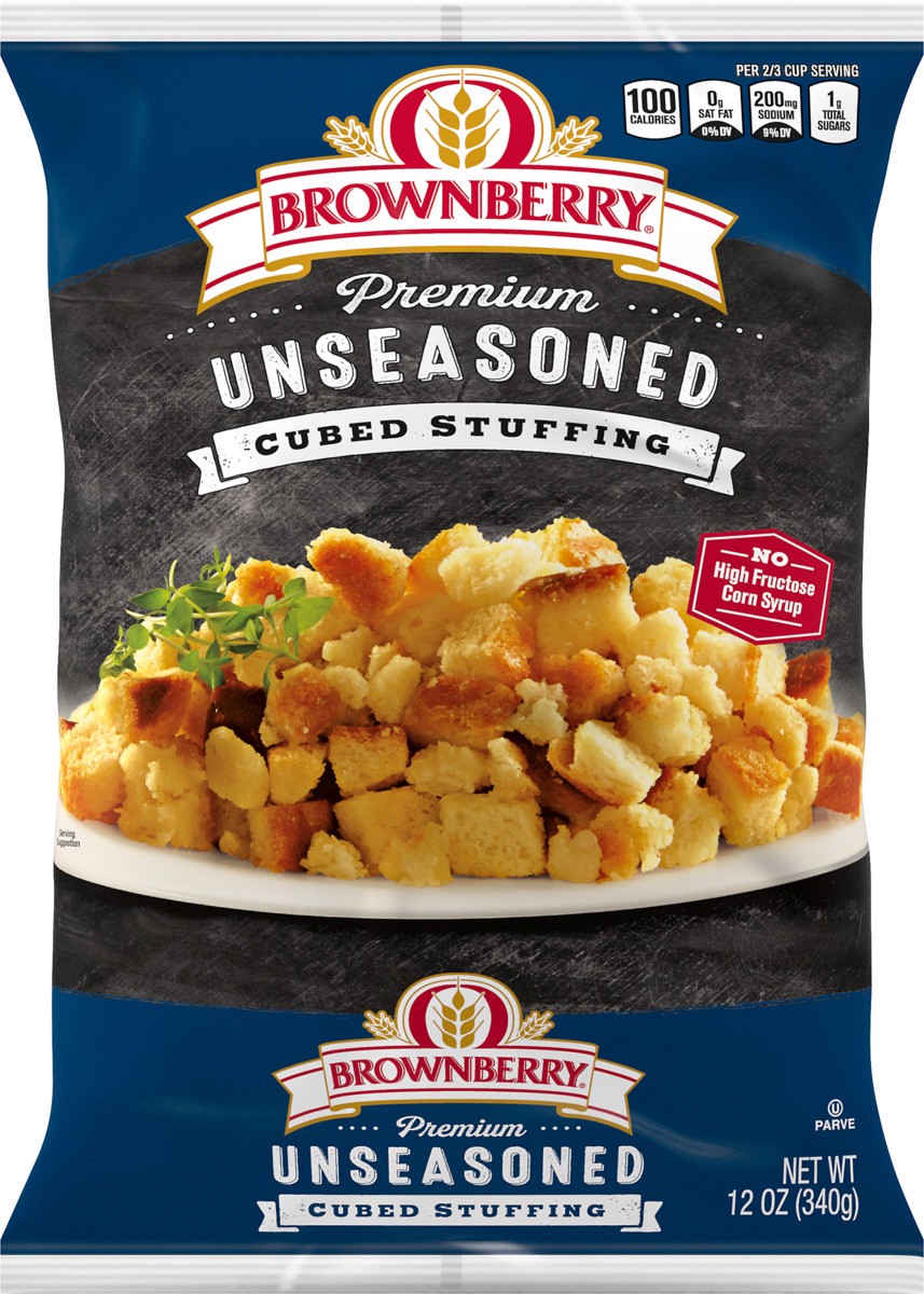 slide 3 of 3, Brownberry Premium Unseasoned Cubed Stuffing, 12 oz, Stuffing Bread, Bag, 12 oz