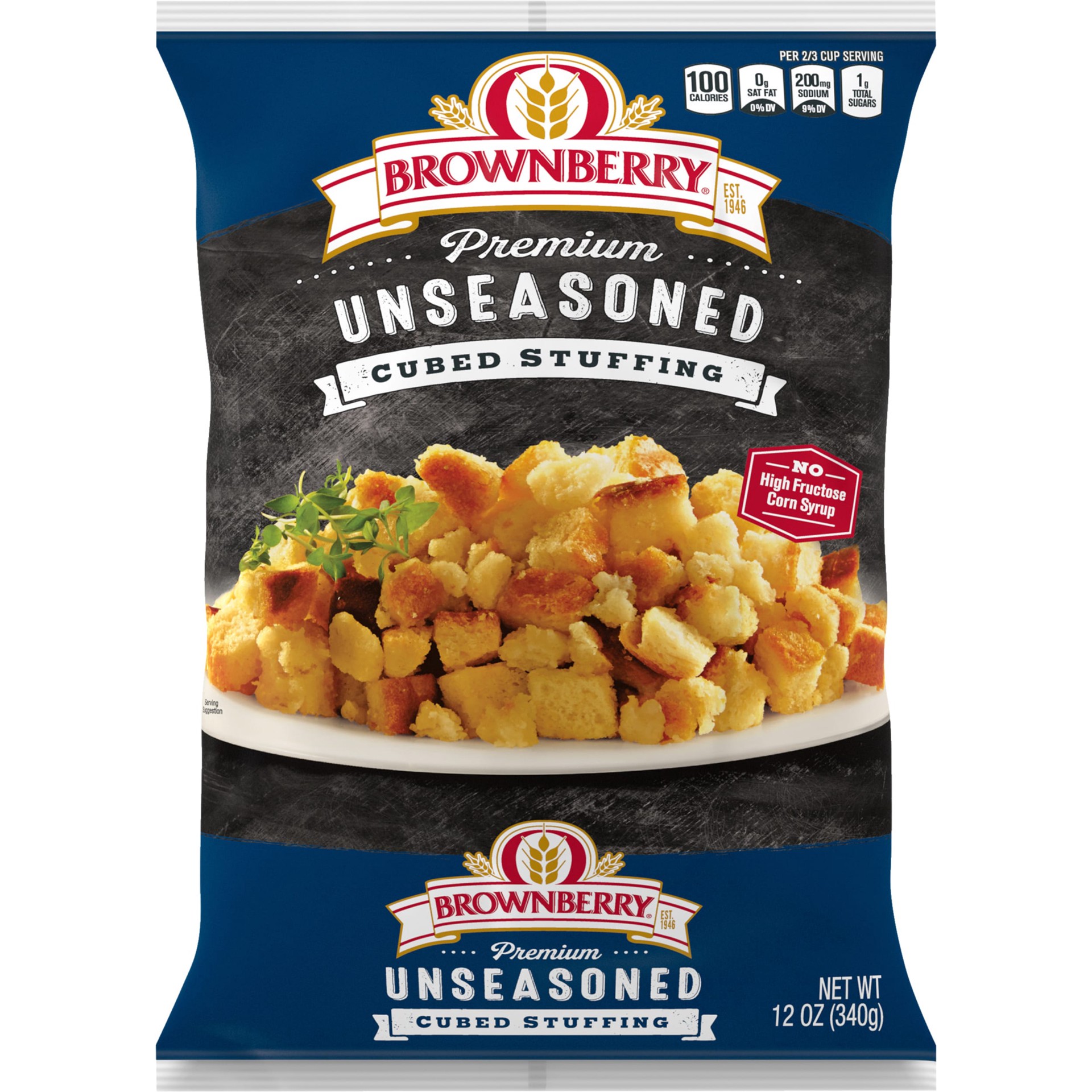 slide 1 of 3, Brownberry Premium Unseasoned Cubed Stuffing, 12 oz, Stuffing Bread, Bag, 12 oz