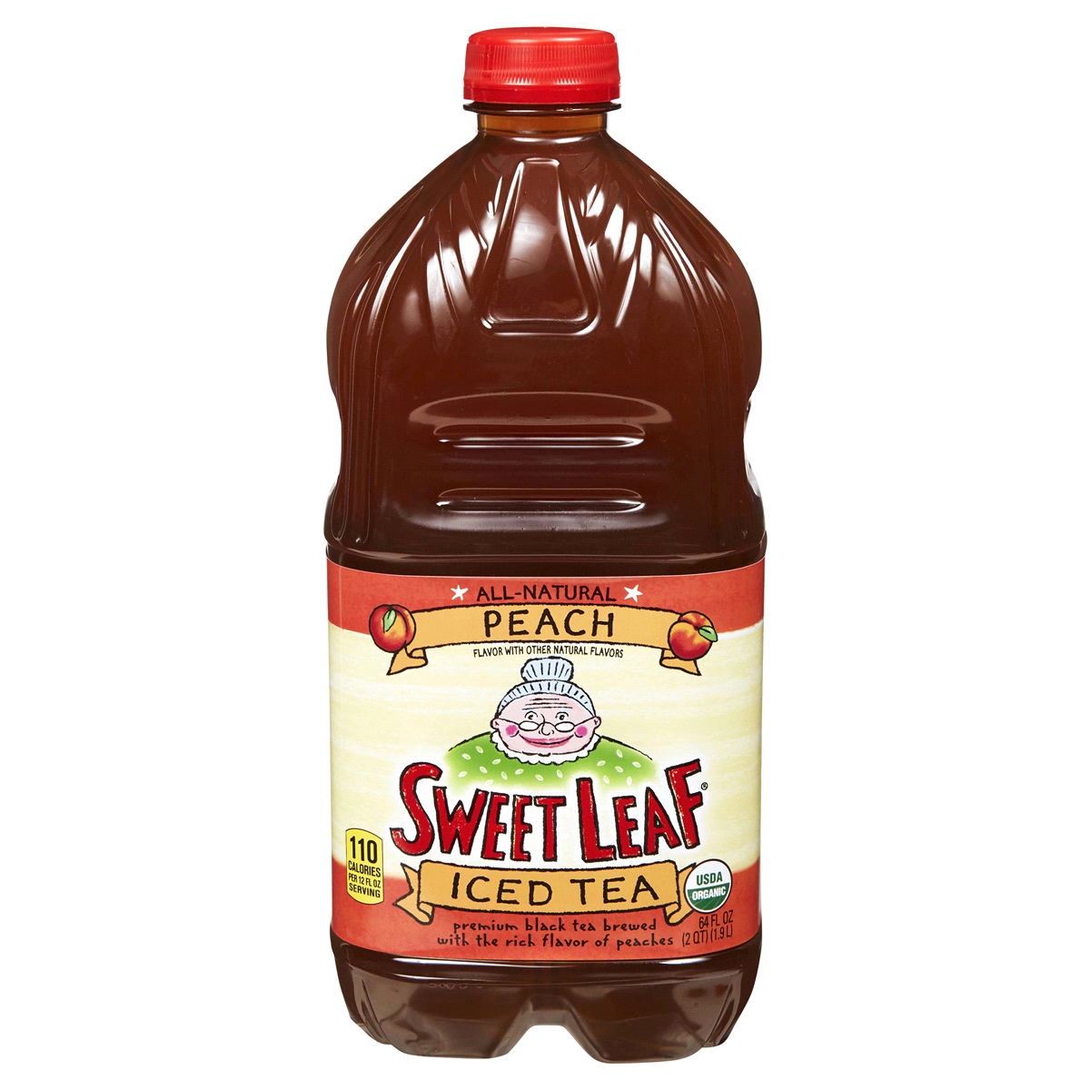 slide 1 of 1, SweetLeaf USDA-Certified Organic Iced Tea, Peach Plastic Bottle, 64 oz