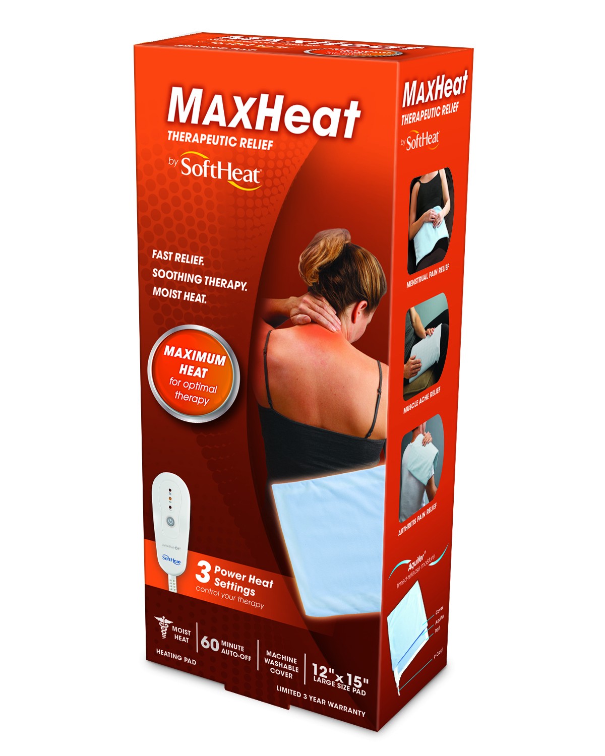 slide 1 of 1, SoftHeat MaxHeat Therapeutic Relief Heating Pad, 3 ct