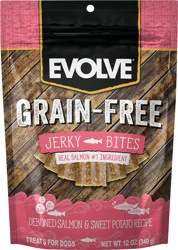 Evolve Jerky Bites Grain-Free Deboned Salmon & Sweet Potato Recipe Treats for Dogs 12 oz