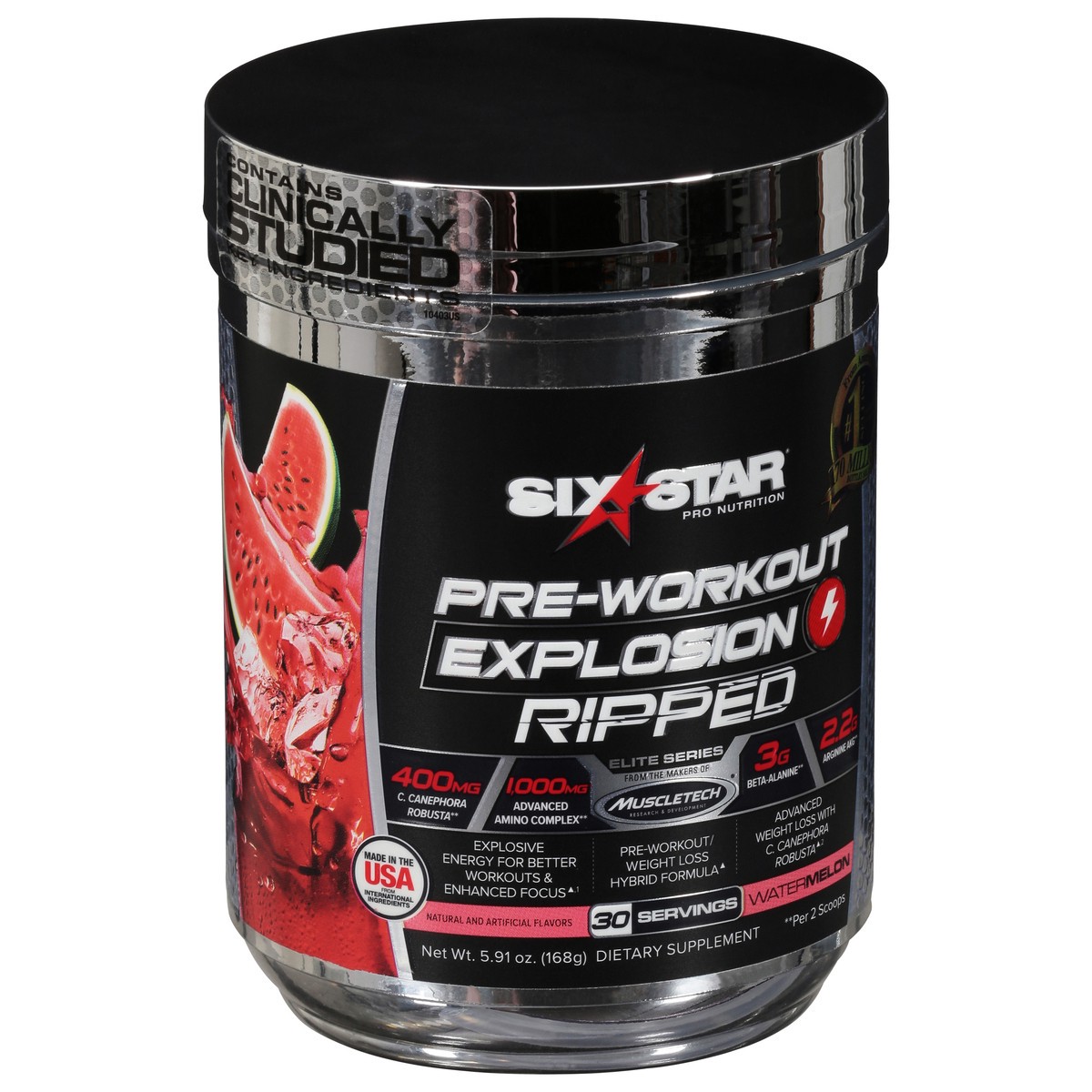 slide 2 of 9, Six Star Explosion Ripped Watermelon Pre-Workout 5.91 oz, 5.91 ct