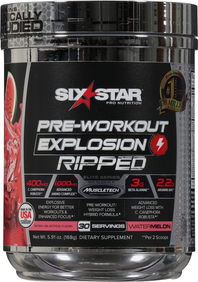 slide 6 of 9, Six Star Explosion Ripped Watermelon Pre-Workout 5.91 oz, 5.91 ct