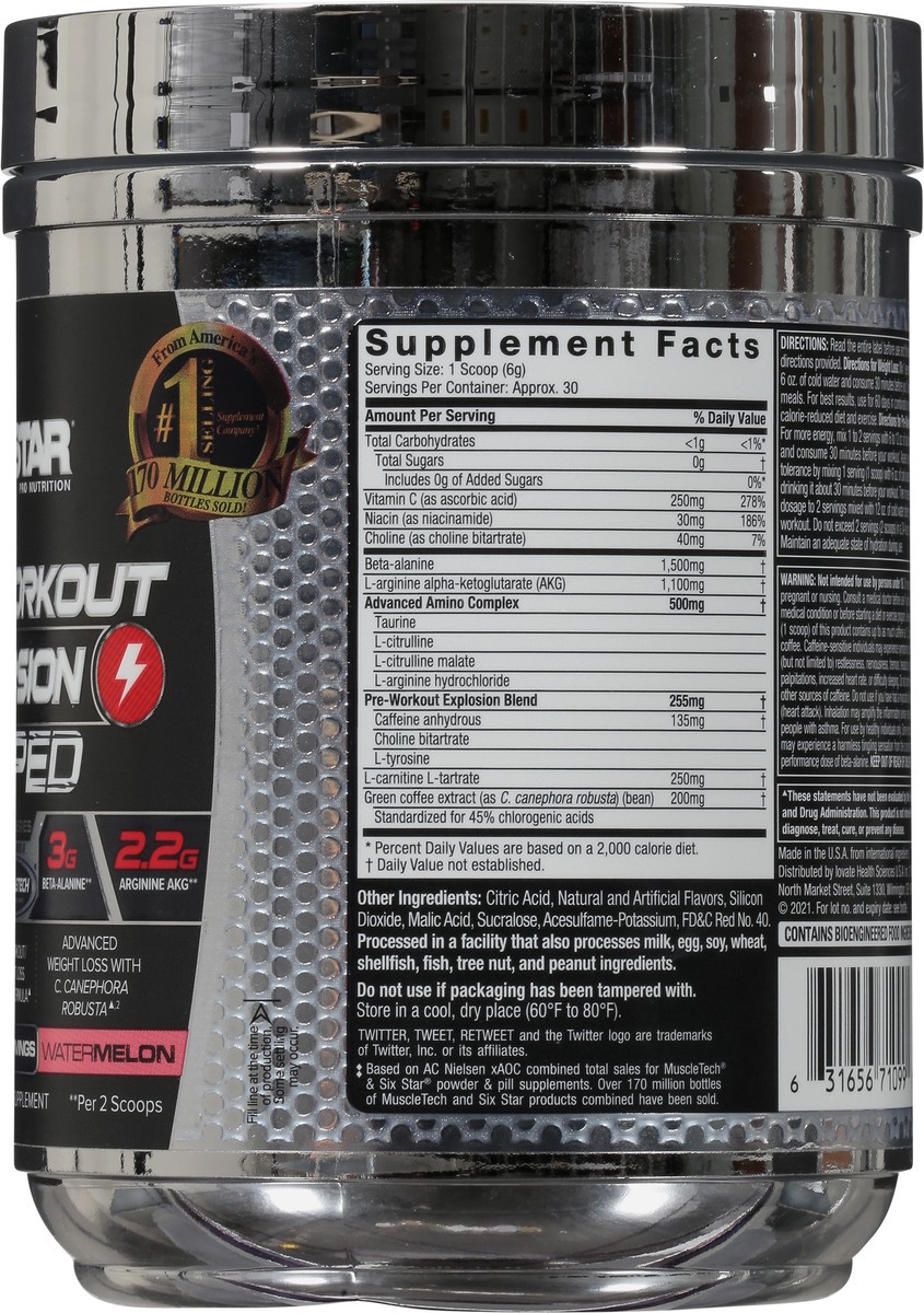 slide 8 of 9, Six Star Explosion Ripped Watermelon Pre-Workout 5.91 oz, 5.91 ct