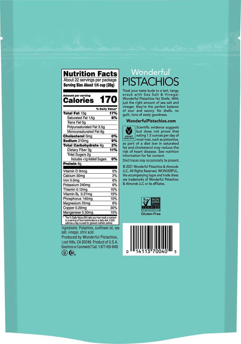 slide 2 of 6, Wonderful Pistachios, No Shells Sea Salt & Vinegar Nuts, 22 Ounce Bag, 22 oz