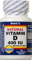 slide 1 of 1, Basic Natural Vitamin D Tablets 400Iu, 100 ct