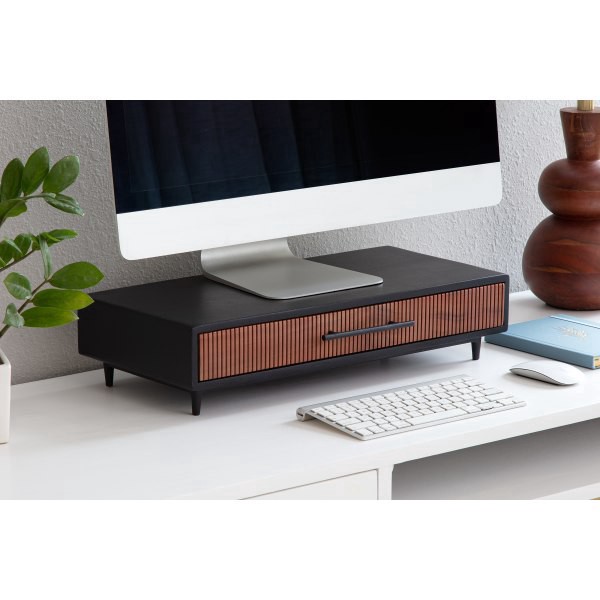 slide 2 of 6, Realspace Becker Wood/Metal Monitor Stand With Drawer For 32"" Monitors, 5-1/4""H X 21-1/2""W X 10""D, Natural/Black, 1 ct