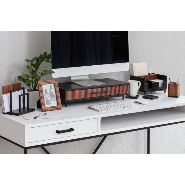 slide 5 of 6, Realspace Becker Wood/Metal Monitor Stand With Drawer For 32"" Monitors, 5-1/4""H X 21-1/2""W X 10""D, Natural/Black, 1 ct