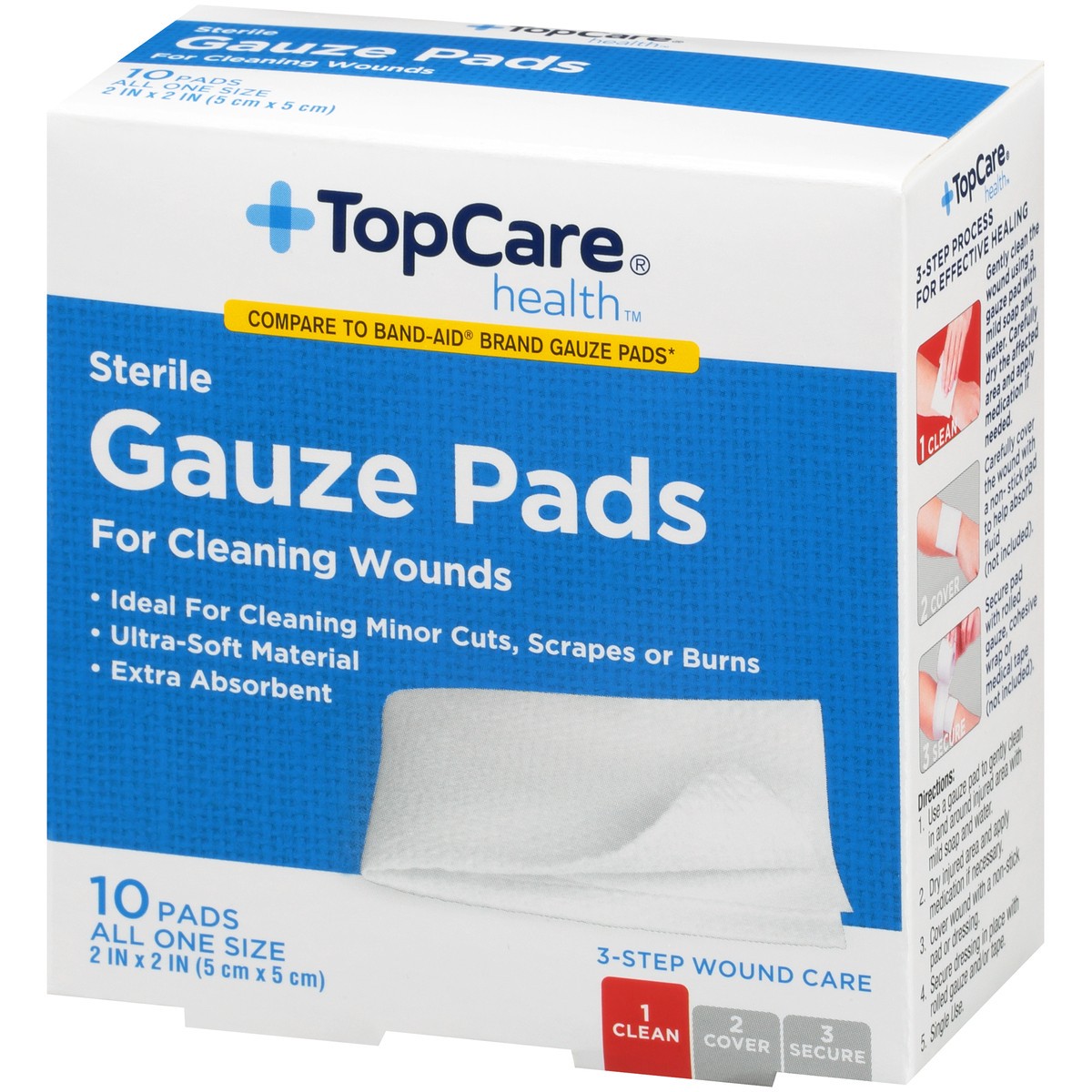 slide 3 of 8, TopCare Top Care Gauze Pads All One Size ., 10 ct; 2 in x 2 in