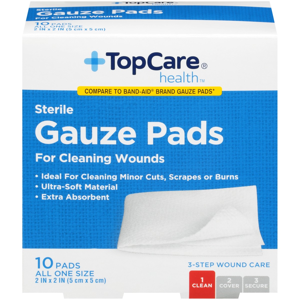 slide 1 of 8, TopCare Top Care Gauze Pads All One Size ., 10 ct; 2 in x 2 in