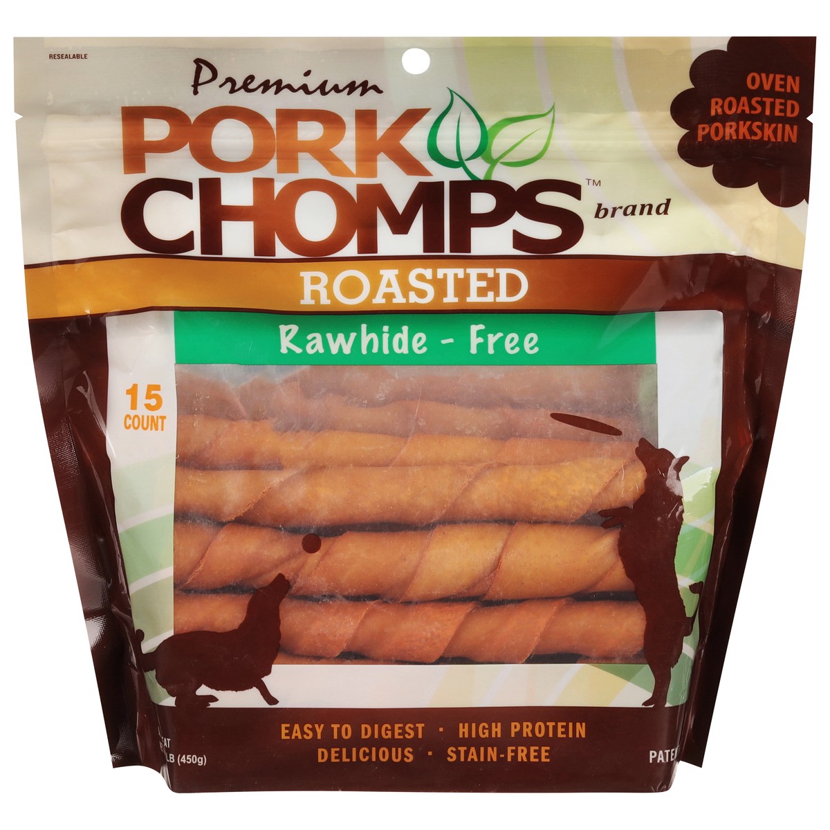 slide 1 of 2, Pork Chomps Rawhide-Free Premium Roasted Dog Treat 1 lb, 1 lb