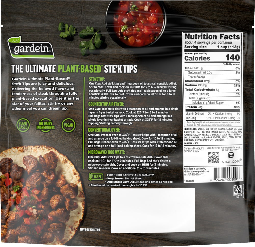 slide 2 of 2, Gardein Ultimate Plant-Based Ste'k Tips, Frozen Meat Alternative, 15 oz., 15 oz