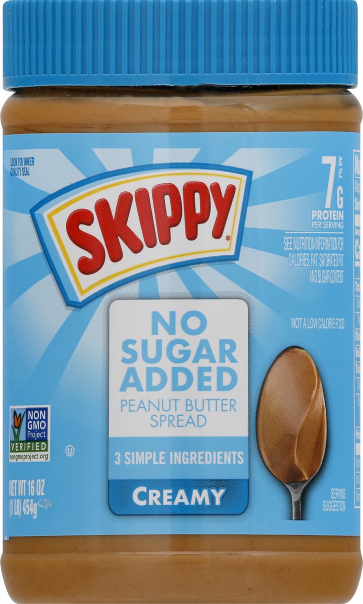 slide 1 of 12, Skippy Creamy Peanut Butter Spread No Sugar Added, 16 oz