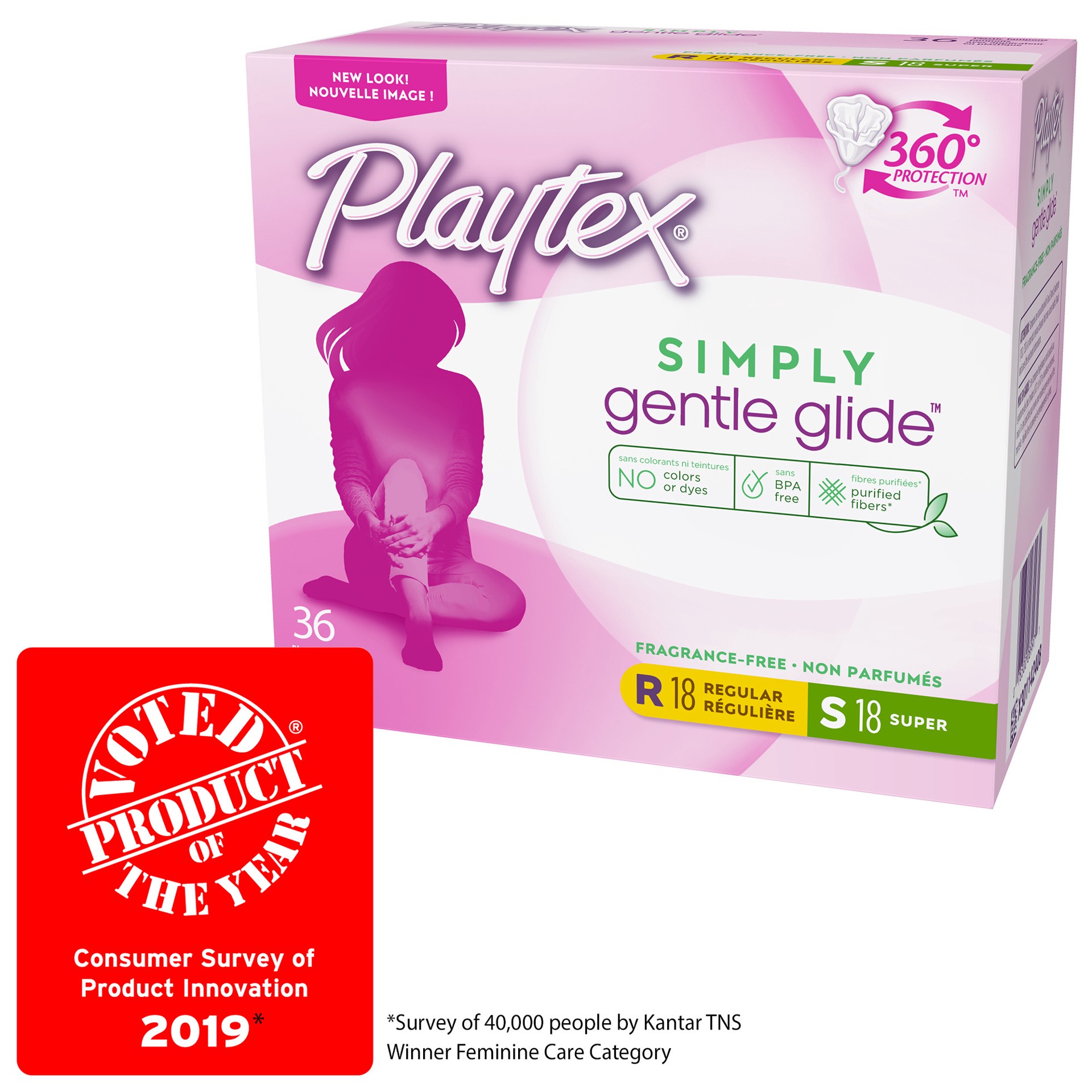 slide 5 of 7, Playtex Simply Gentle Glide Regular/Super Plastic Tampons 36 ea Box, 36 ct