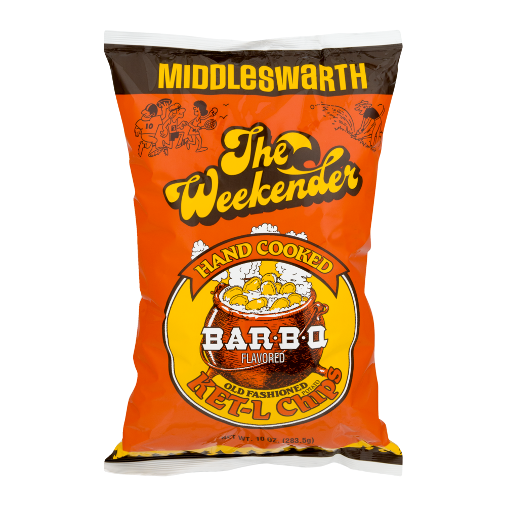 slide 1 of 5, Middleswarth The Weekender Hand Cooked Bar-B-Q Old Fashioned Ket-L Chips, 10 oz