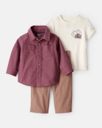 Carters Baby Boy 3-Piece Button-Down Outfit Set - Maroon/Brown Maroon/Brown 12M