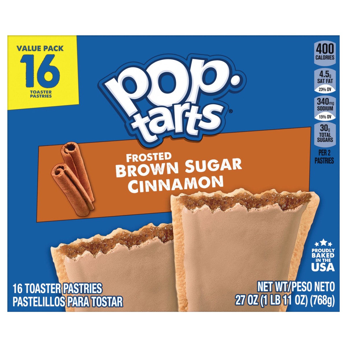 slide 1 of 12, Pop-Tarts Toaster Pastries, Frosted Brown Sugar Cinnamon, 27 oz, 16 Count, 27 oz