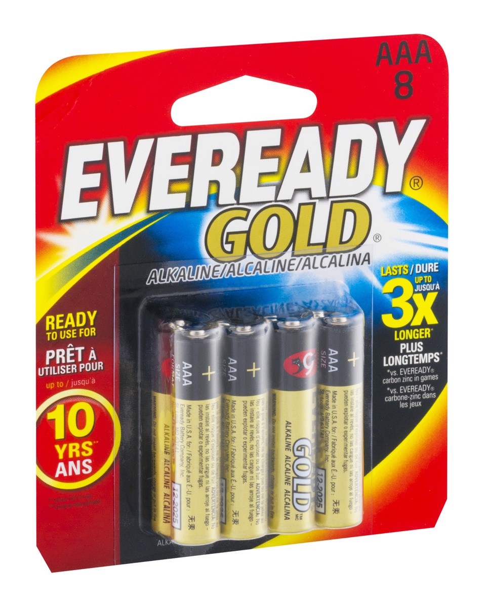 slide 2 of 9, Eveready Gold Alkaline AAA Batteries, 8 Pack of Triple A Batteries, 8 ct