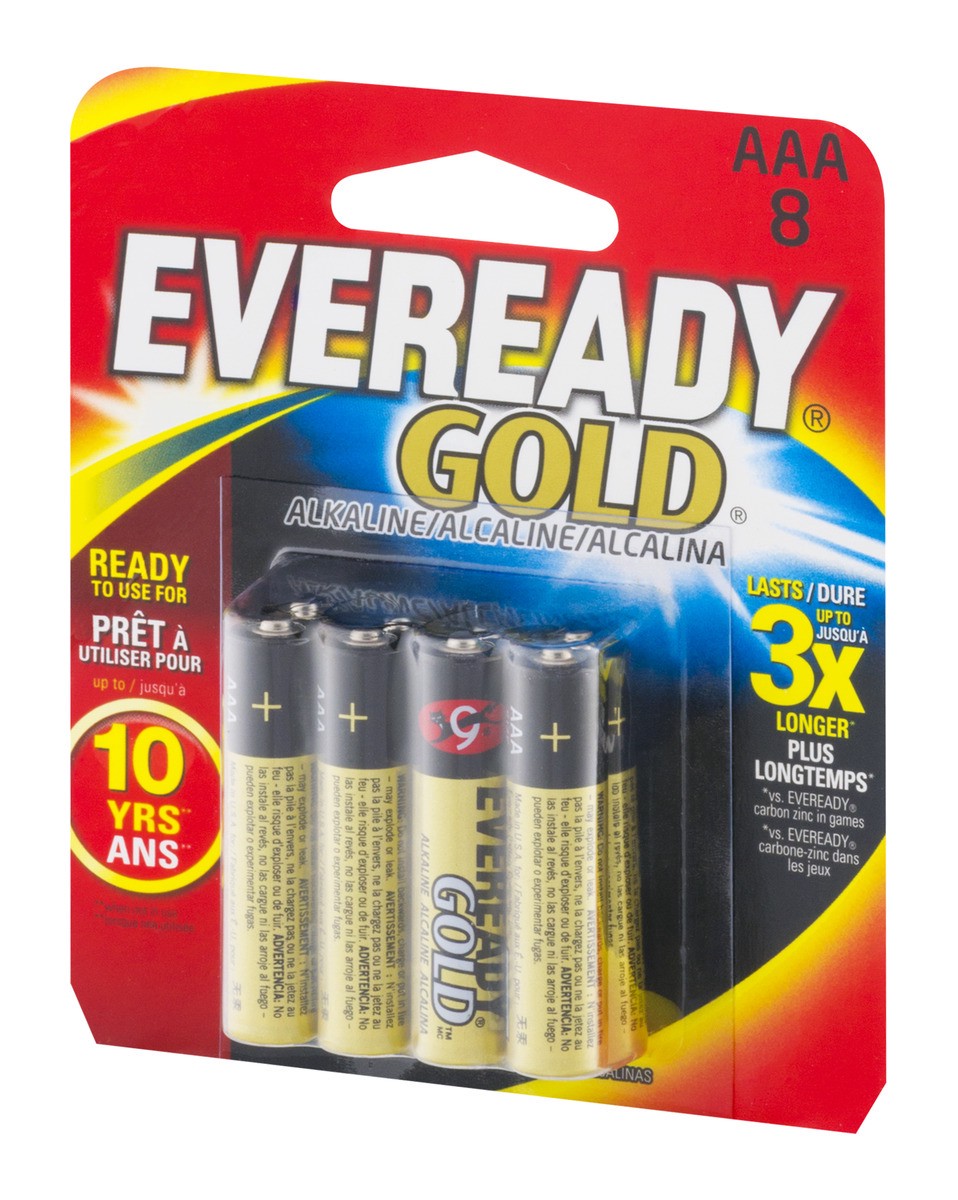 slide 4 of 9, Eveready Gold Alkaline AAA Batteries, 8 Pack of Triple A Batteries, 8 ct