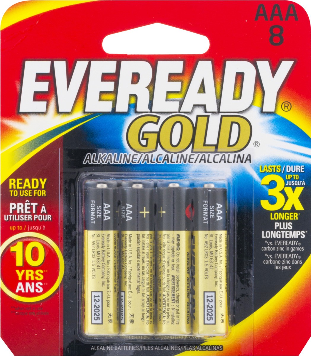 slide 8 of 9, Eveready Gold Alkaline AAA Batteries, 8 Pack of Triple A Batteries, 8 ct